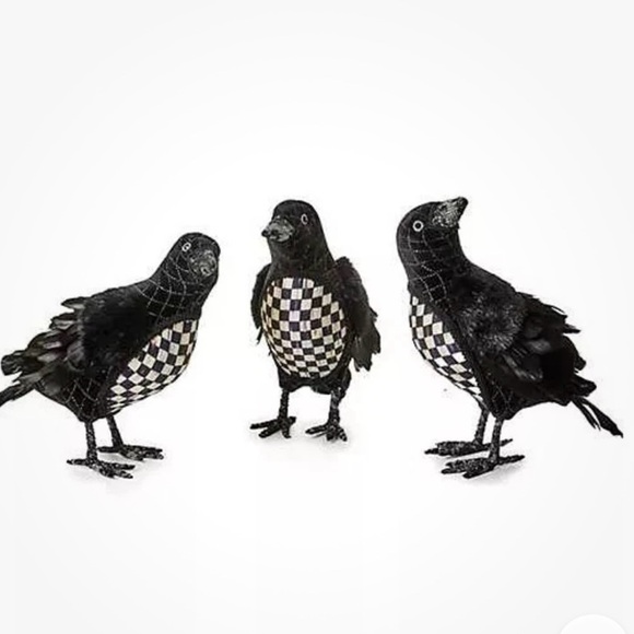 MACKENZIE-CHILDS Black Velvet & Courtly Check Crows Set of 3. New in box!